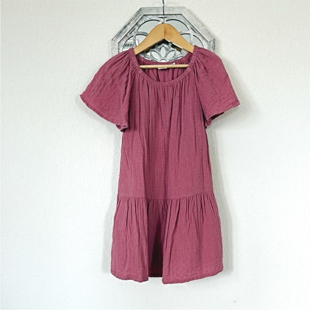 GAP • Girls S Rose Pink Swiss Dot Flutter Sleeve Tiered Cottagecore Dress